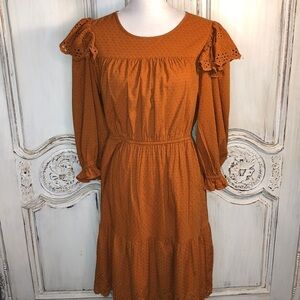 Universal Thread Burnt Orange CottageCore Eyelet Lace Long Sleeve Dress Size Med